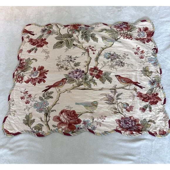 Set of 2 Waverly Charleston Chirp Bird Floral King Pillow Shams Scalloped Edge - Picture 10 of 12